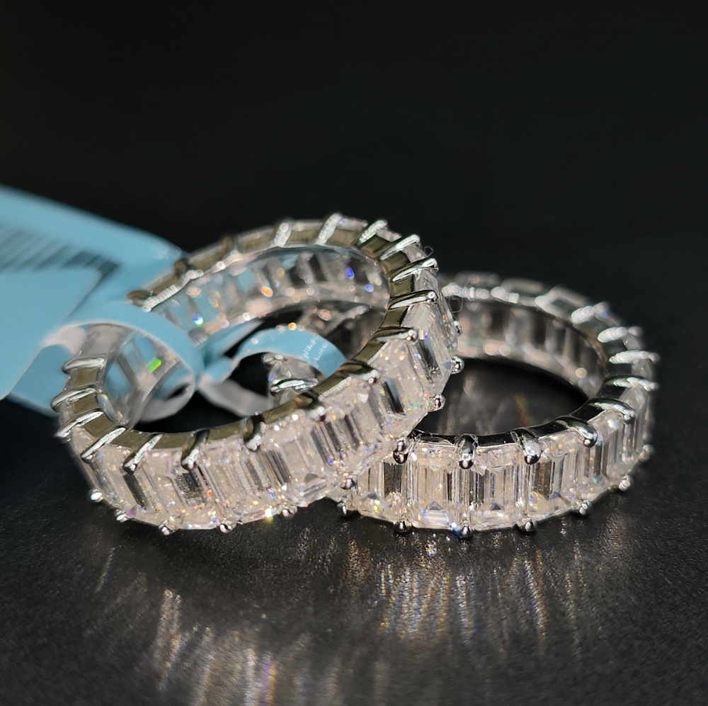 6.62 CTW Moissanite Baguette Eternity Band  | White Gold Over Silver - Picture 2 of 5